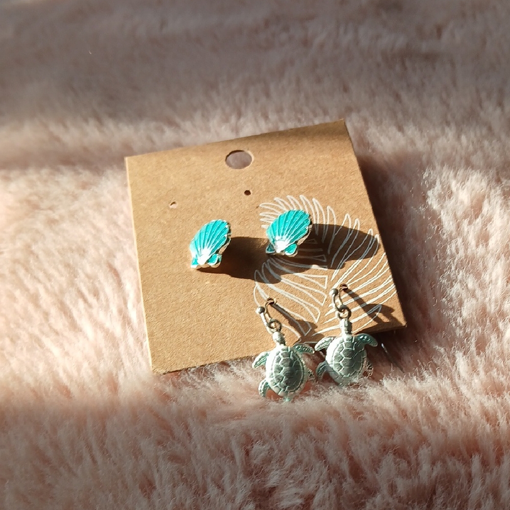 Turquoise Shell and Turtle Earrings